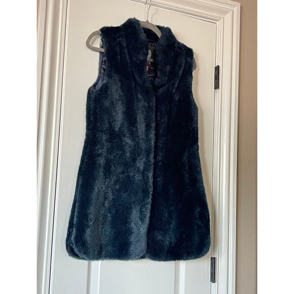 Vince Camuto Blue Faux Fur Vest Cinch Waist Size X Small - Picture 7 of 7